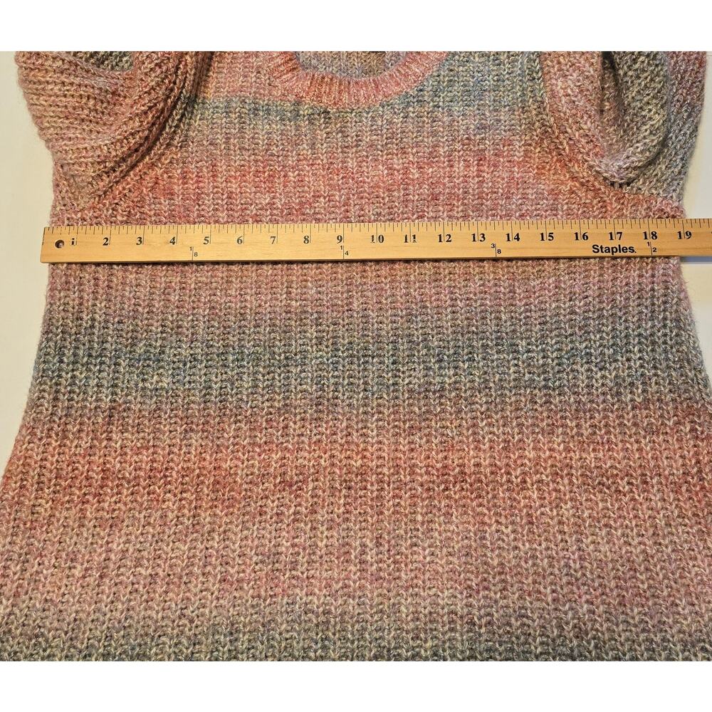 J Jill Sweater Womens M Pink Gray Striped Chunky Knit Crew Neck Cozy Pullover - Picture 7 of 8